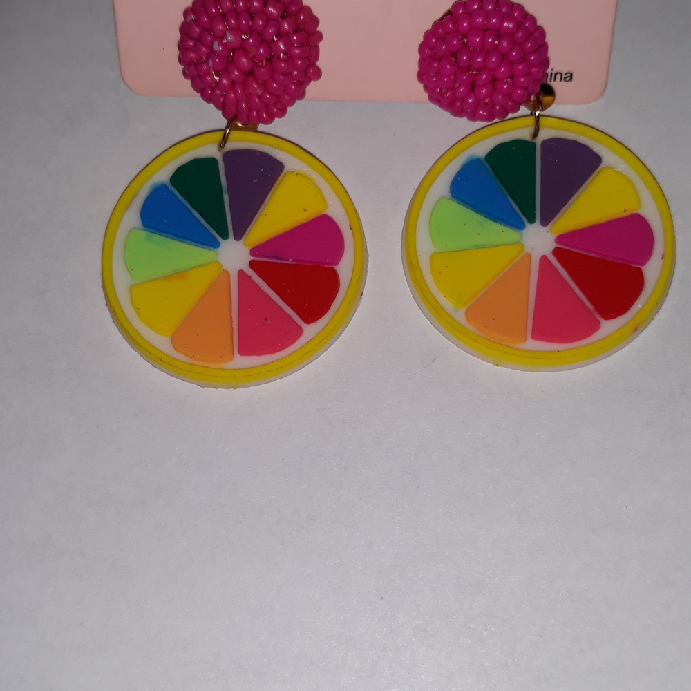 Lemon Slice Dangle Earrings - Bright Multicolor NEW